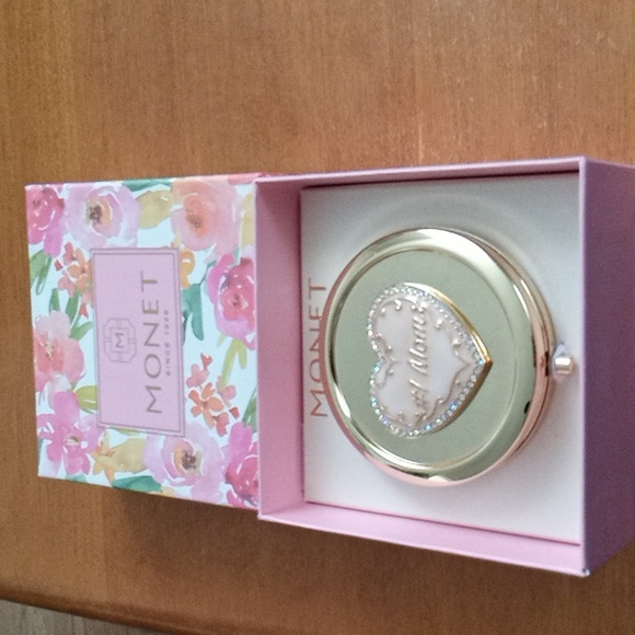 Monet Compact Double Mirror Pink #1 Mom Heart - Picture 1 of 5